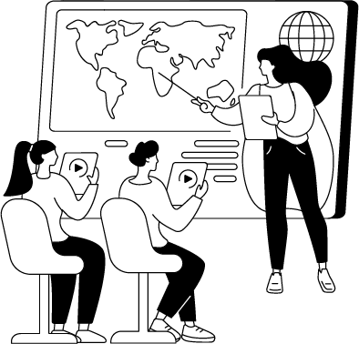 Infographic showing education and research benefits: global connectivity with students and researchers worldwide, personalized learning paths, automated institutional workflows, analytics dashboards, and hybrid learning tools.