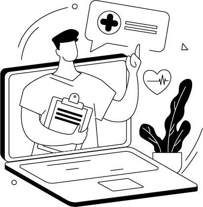 Icon showing a stethoscope connected to a digital circuit board, symbolizing healthcare and technology integration.
