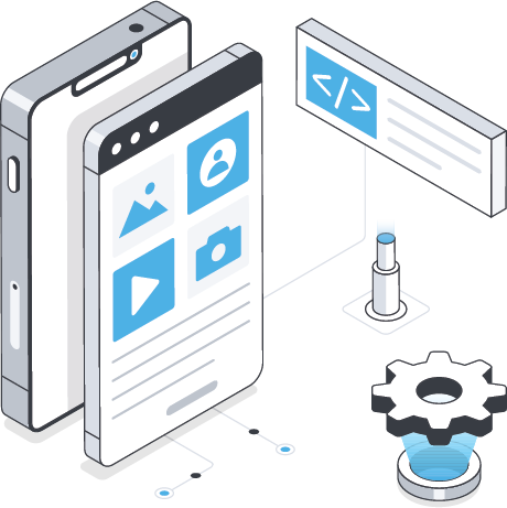 WebNX mobile app partnership illustration showing secure, scalable apps with engaging UI/UX, agile development, and continuous updates.