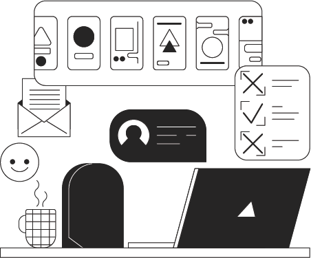 Illustration of scalable web app and software solutions with security, speed, and customer experience focus.
